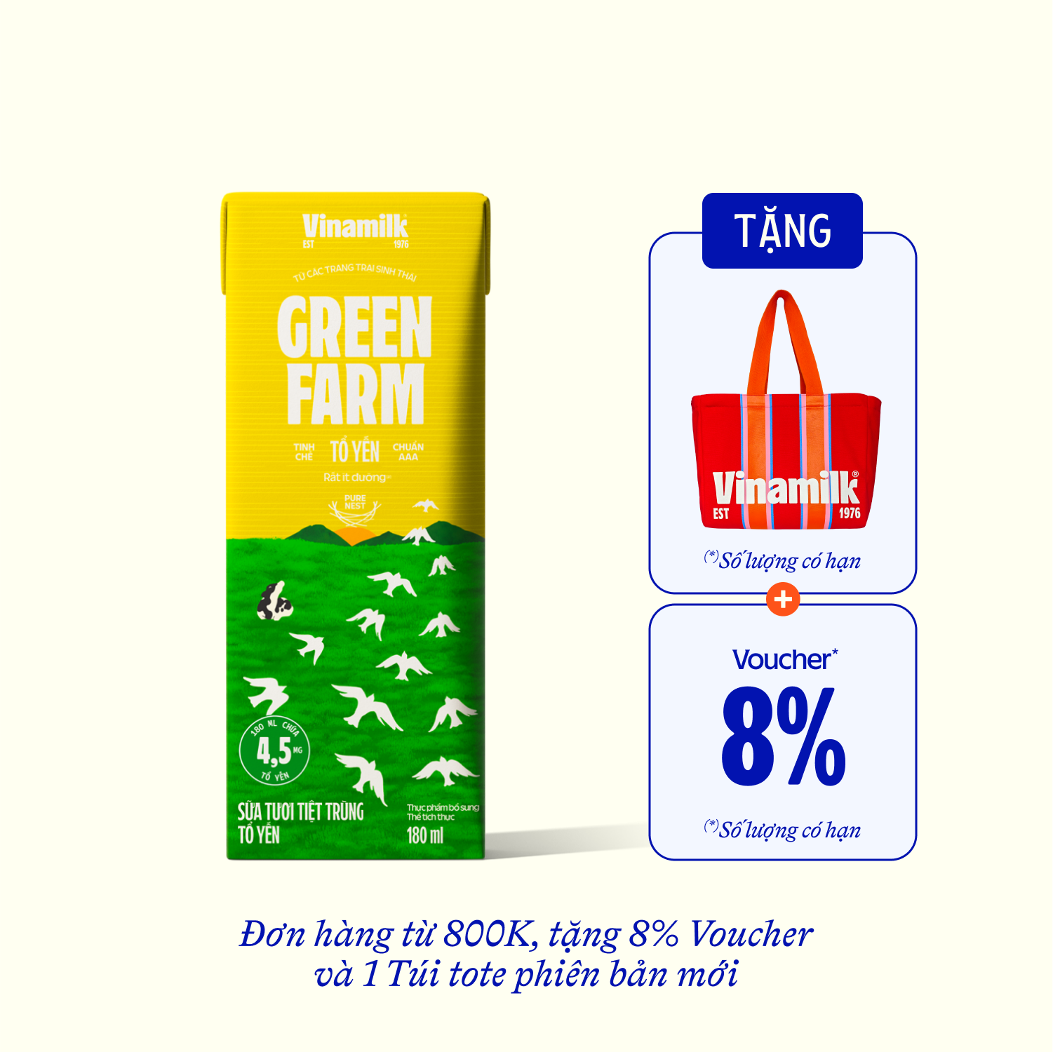 Sữa tươi tiệt trùng Green Farm Tổ Yến 180ml Thùng 24 hộp