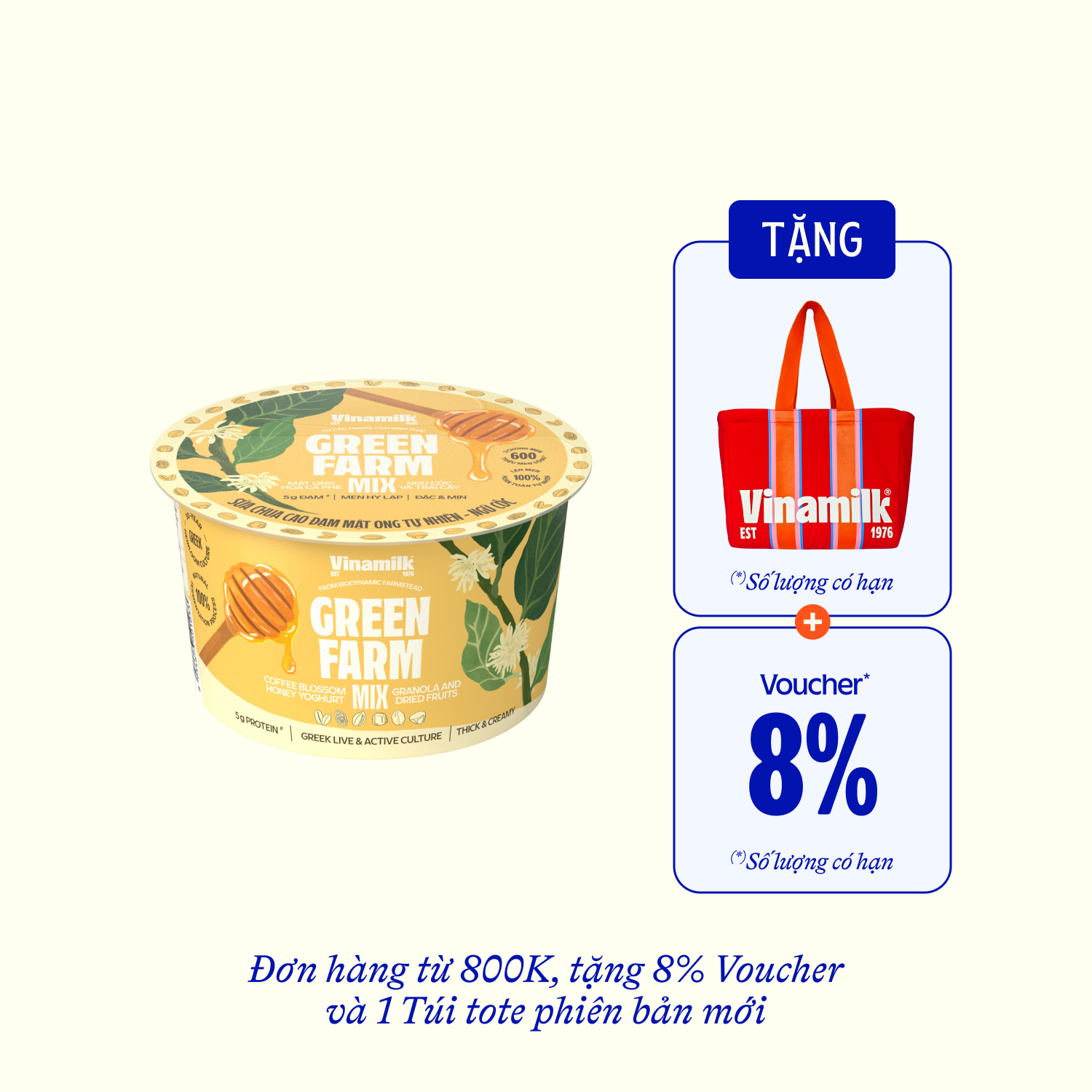 Sữa chua ăn Green Farm Cao đạm mật ong tự nhiên ngũ cốc 123g Thùng 16 hộp