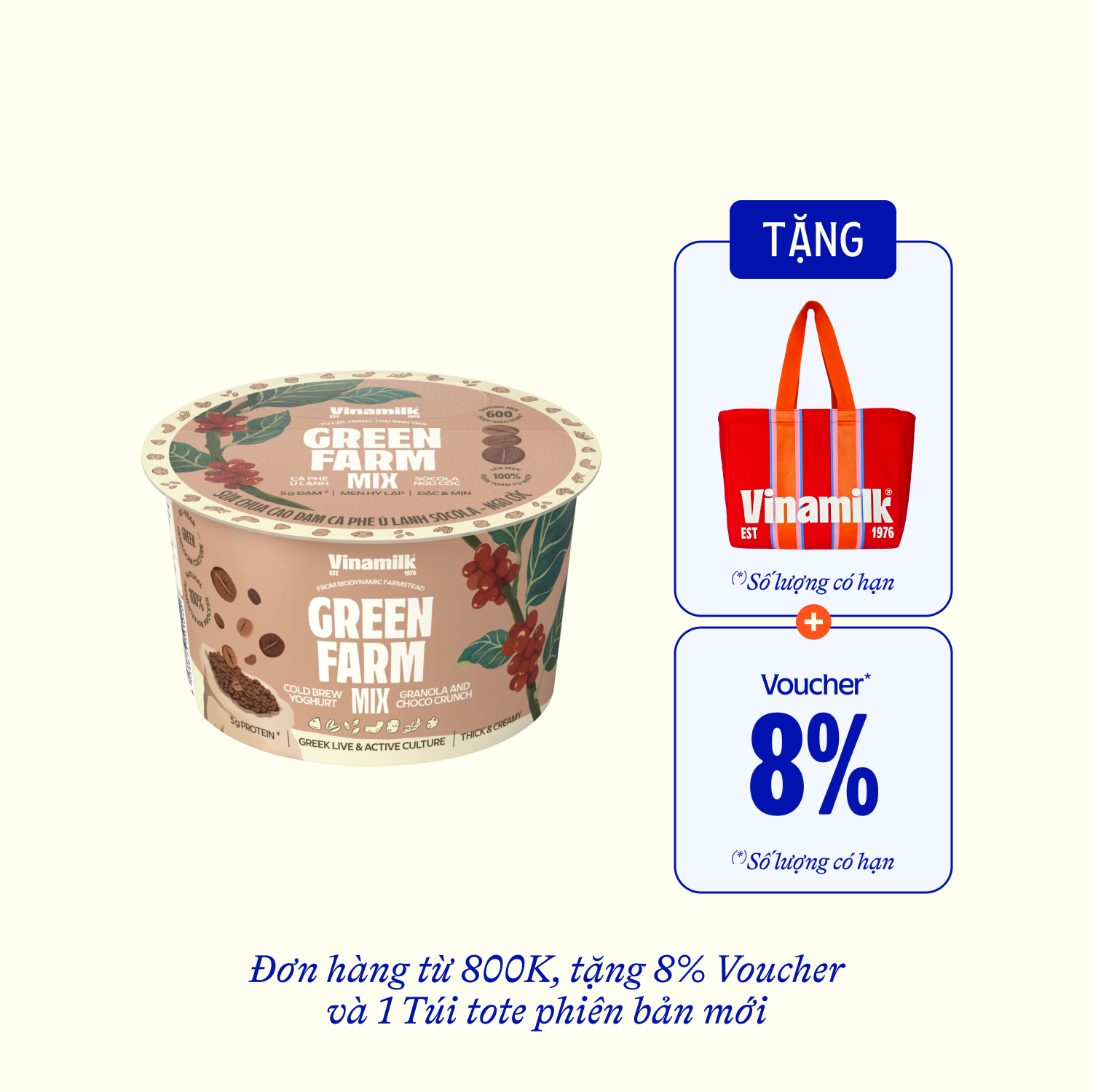 Sữa chua ăn Green Farm Cao đạm cà phê ủ lạnh socola ngũ cốc 121g Thùng 16 hộp