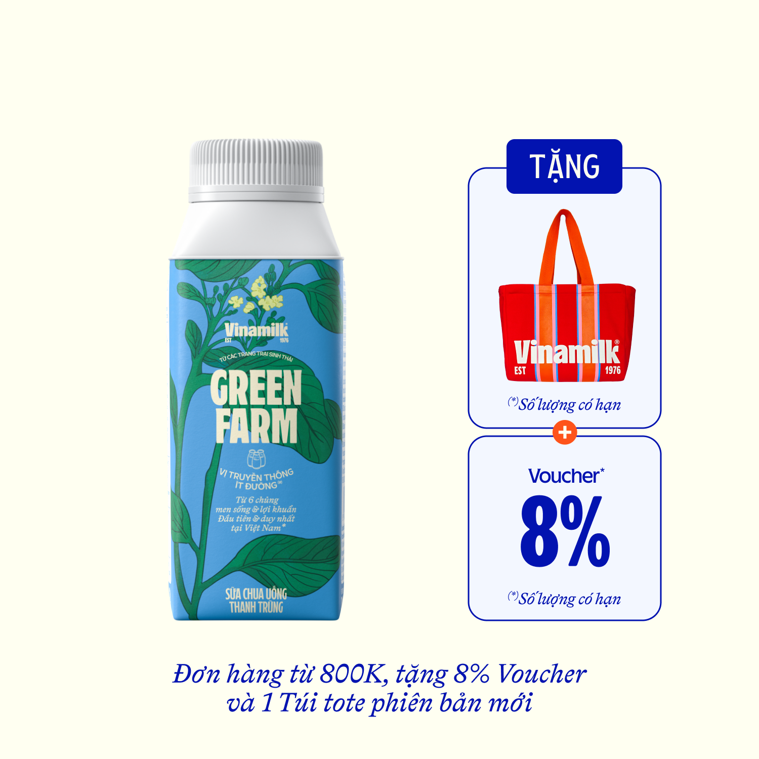 Sữa chua uống thanh trùng Green Farm Ít Đường 200ml Thùng 16 hộp