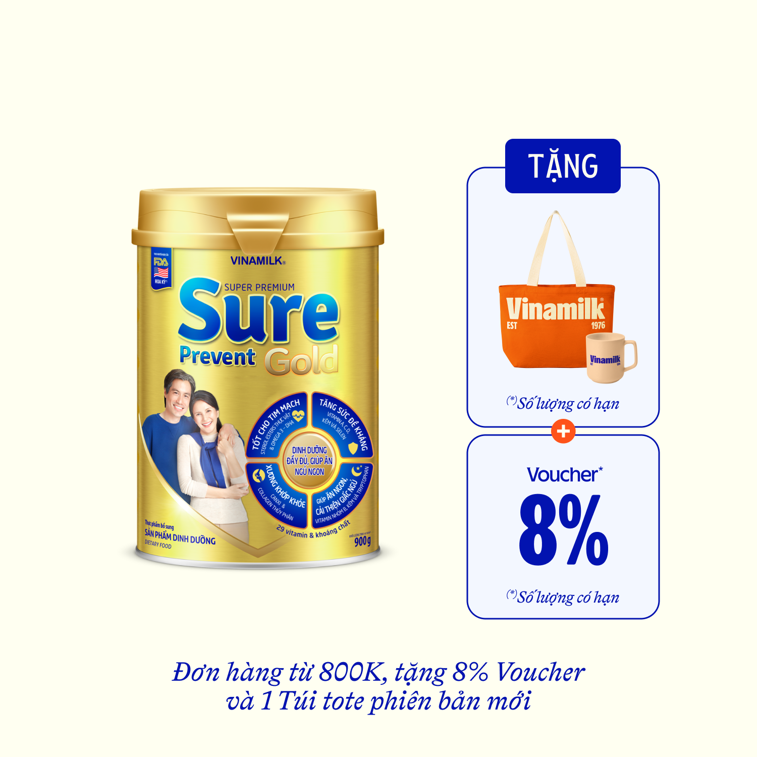 Sữa bột cho người lớn tuổi Sure Prevent Gold 900g Lẻ 1 lon