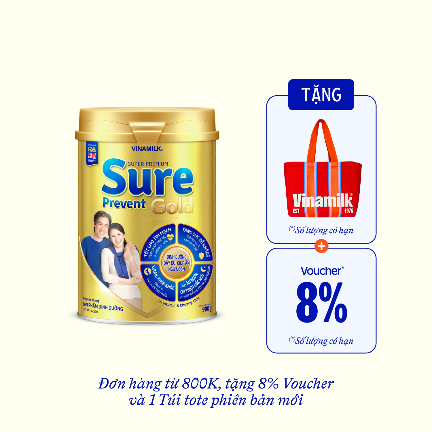 Sữa bột cho người lớn tuổi Sure Prevent Gold 900g Lẻ 1 lon