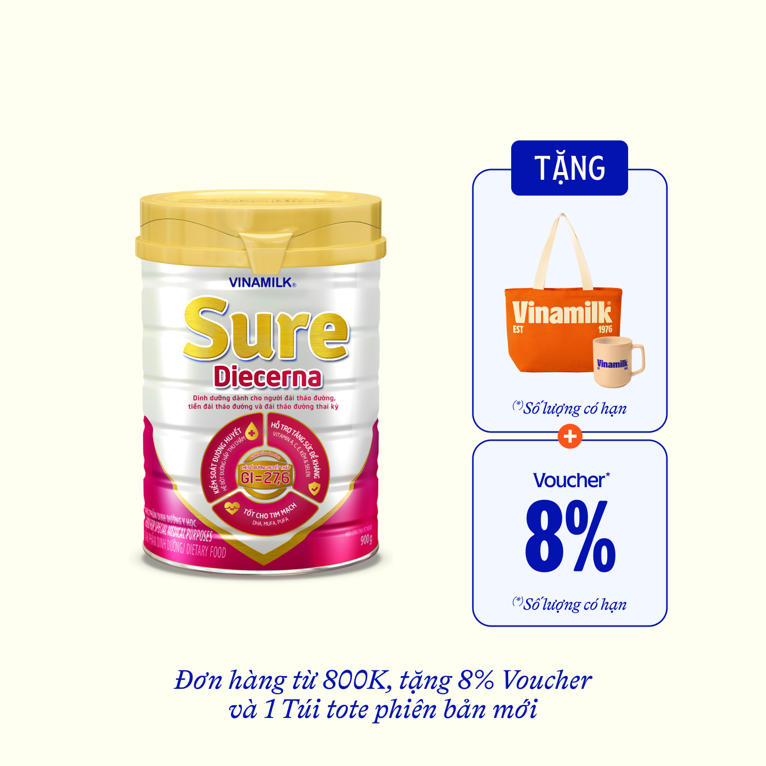 Sữa bột cho người tiểu đường Sure Diecerna 900g Lẻ 1 lon