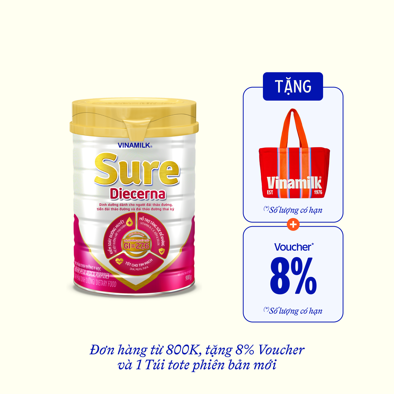 Sữa bột cho người tiểu đường Sure Diecerna 900g Lẻ 1 lon