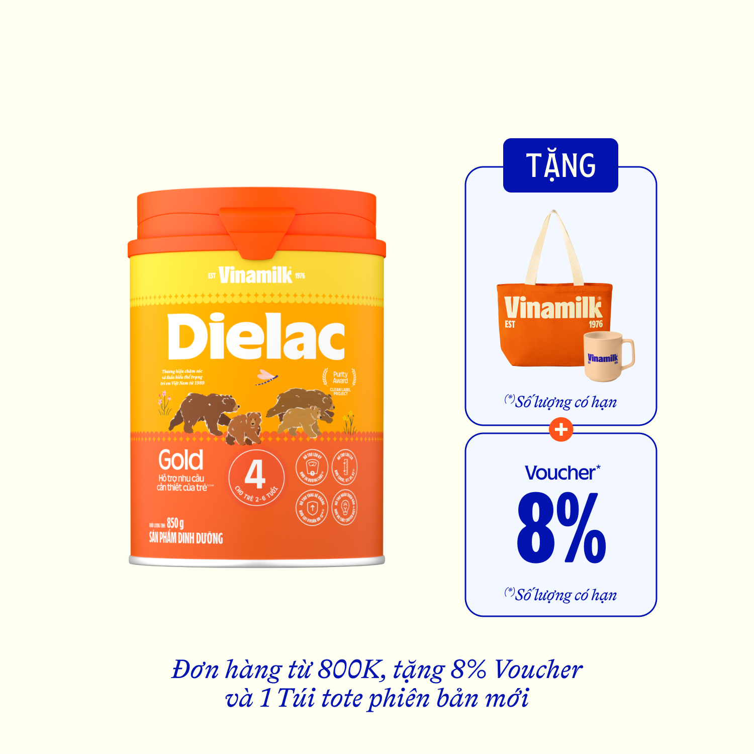 Sữa bột trẻ em Dielac Gold 4 (2-6 tuổi) 850g Lẻ 1 lon