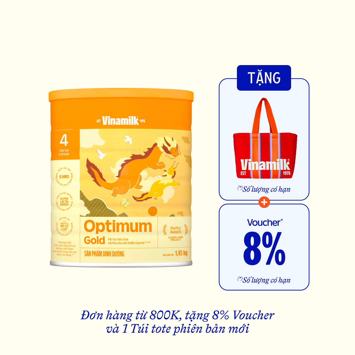 Sữa bột trẻ em Optimum Gold 4 (2-6 tuổi) 1,45kg Lẻ 1 lon