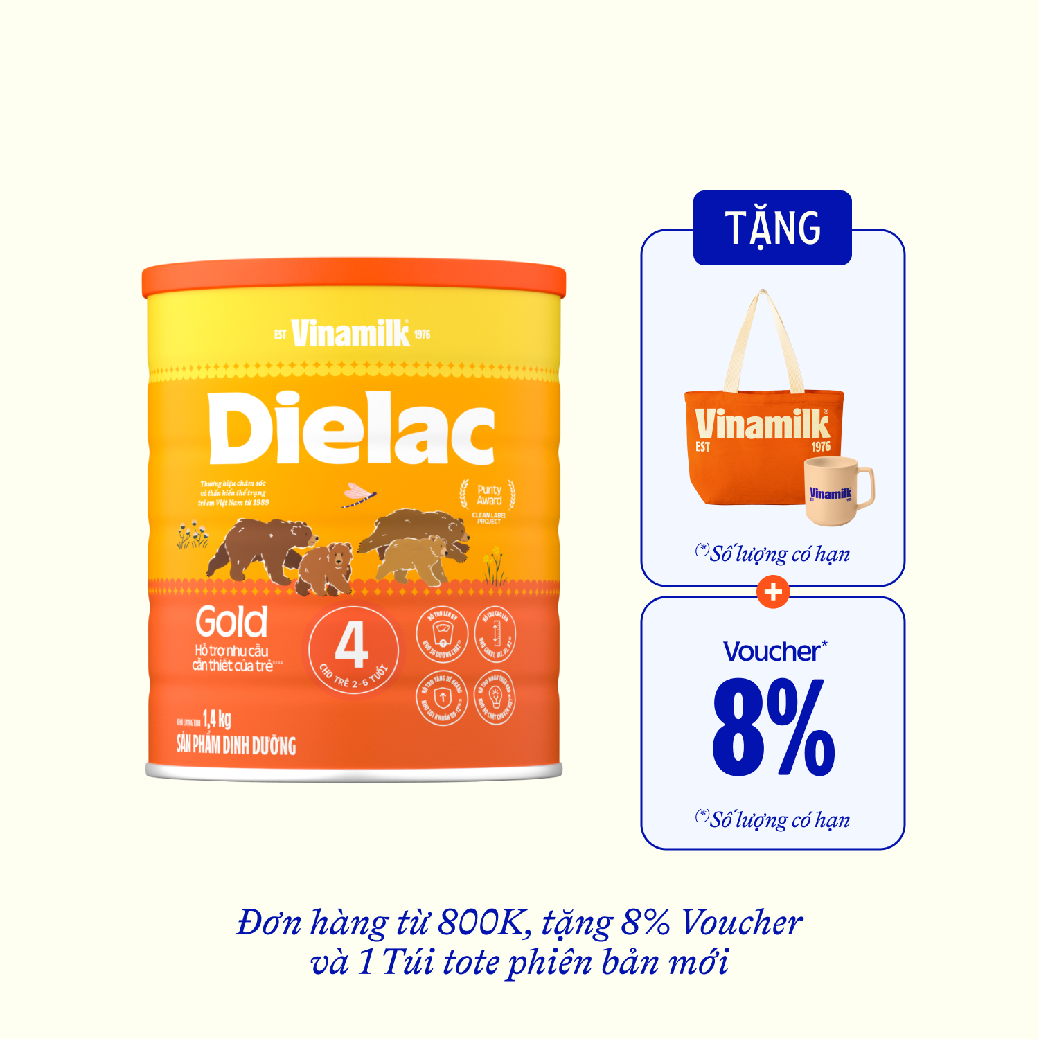 Sữa bột trẻ em Dielac Gold 4 (2-6 tuổi) 1,4kg Lẻ 1 lon