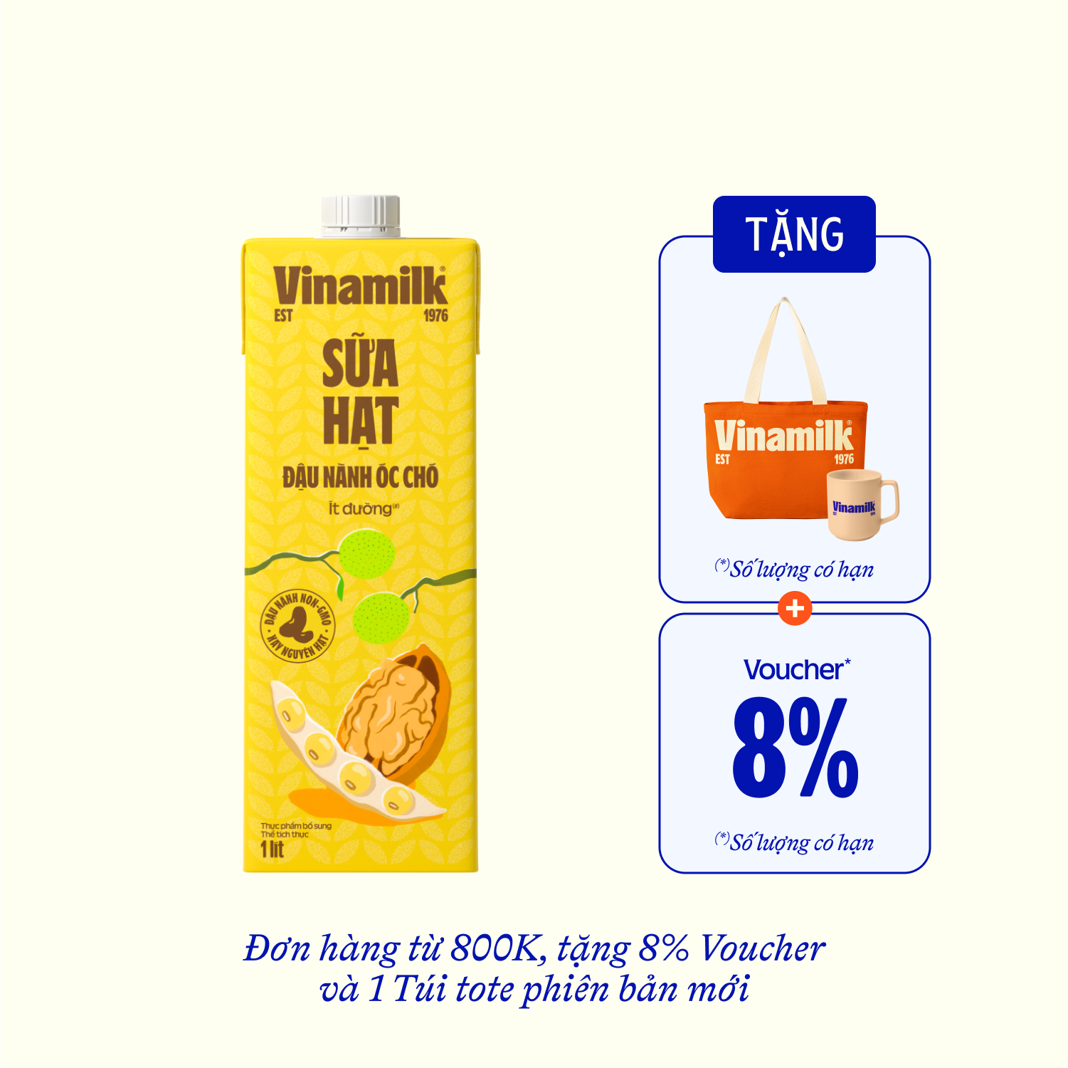 Sữa hạt Vinamilk Đậu nành Óc chó 1L Thùng 12 hộp
