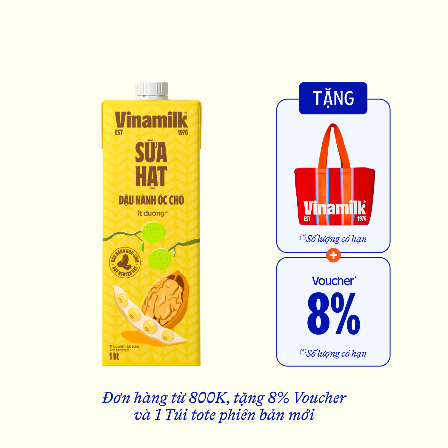 Sữa hạt Vinamilk Đậu nành Óc chó 180ml Thùng 48 hộp