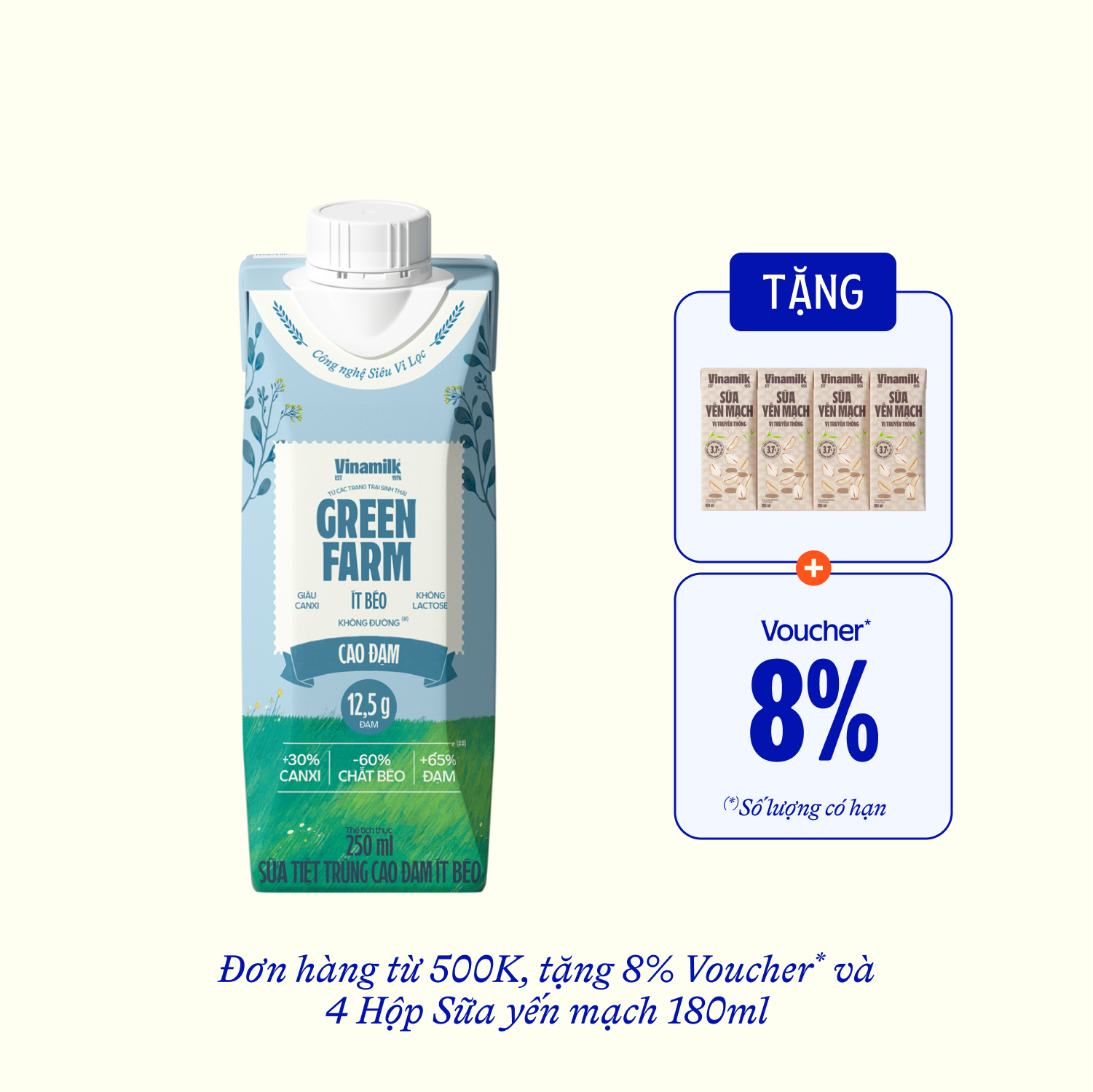 Sữa tươi tiệt trùng Green Farm Cao đạm ít béo 250ml Thùng 12 hộp