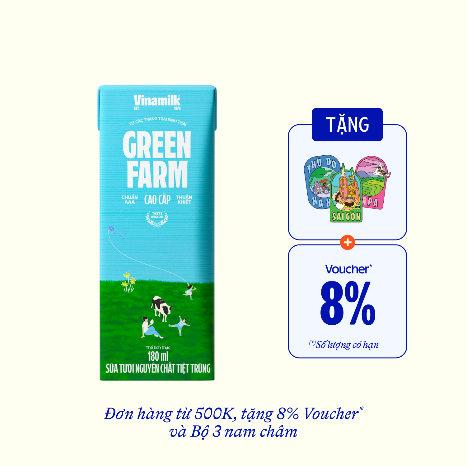 Sữa tươi tiệt trùng Green Farm Không đường 180ml Thùng 48 hộp