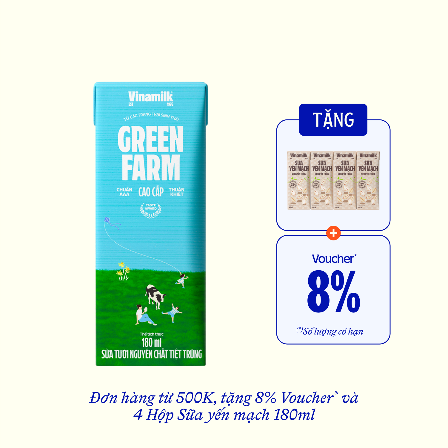 Sữa tươi tiệt trùng Green Farm Không đường 180ml Thùng 48 hộp