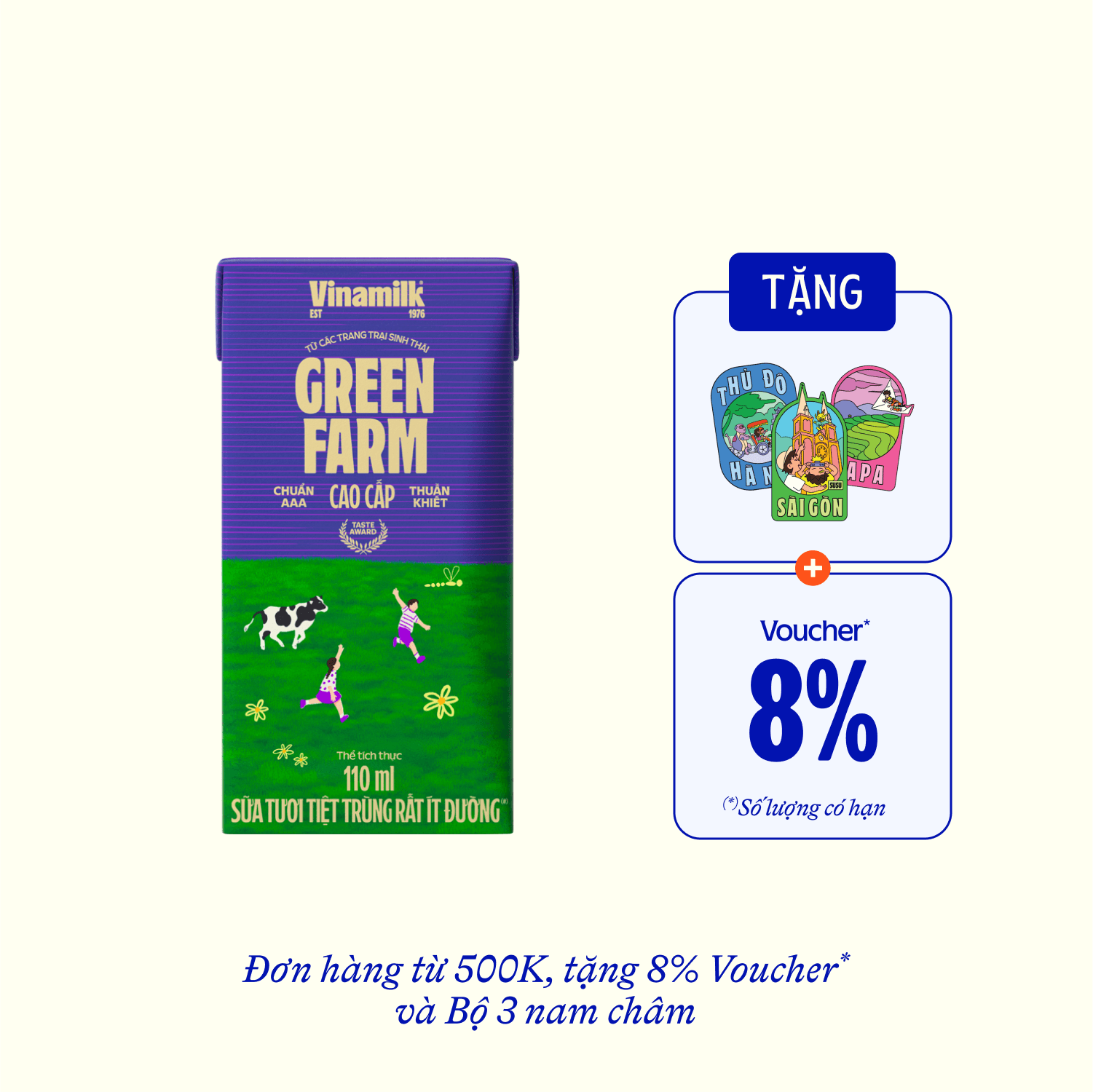 Sữa tươi tiệt trùng Green Farm Rất ít đường 110ml Thùng 48 hộp