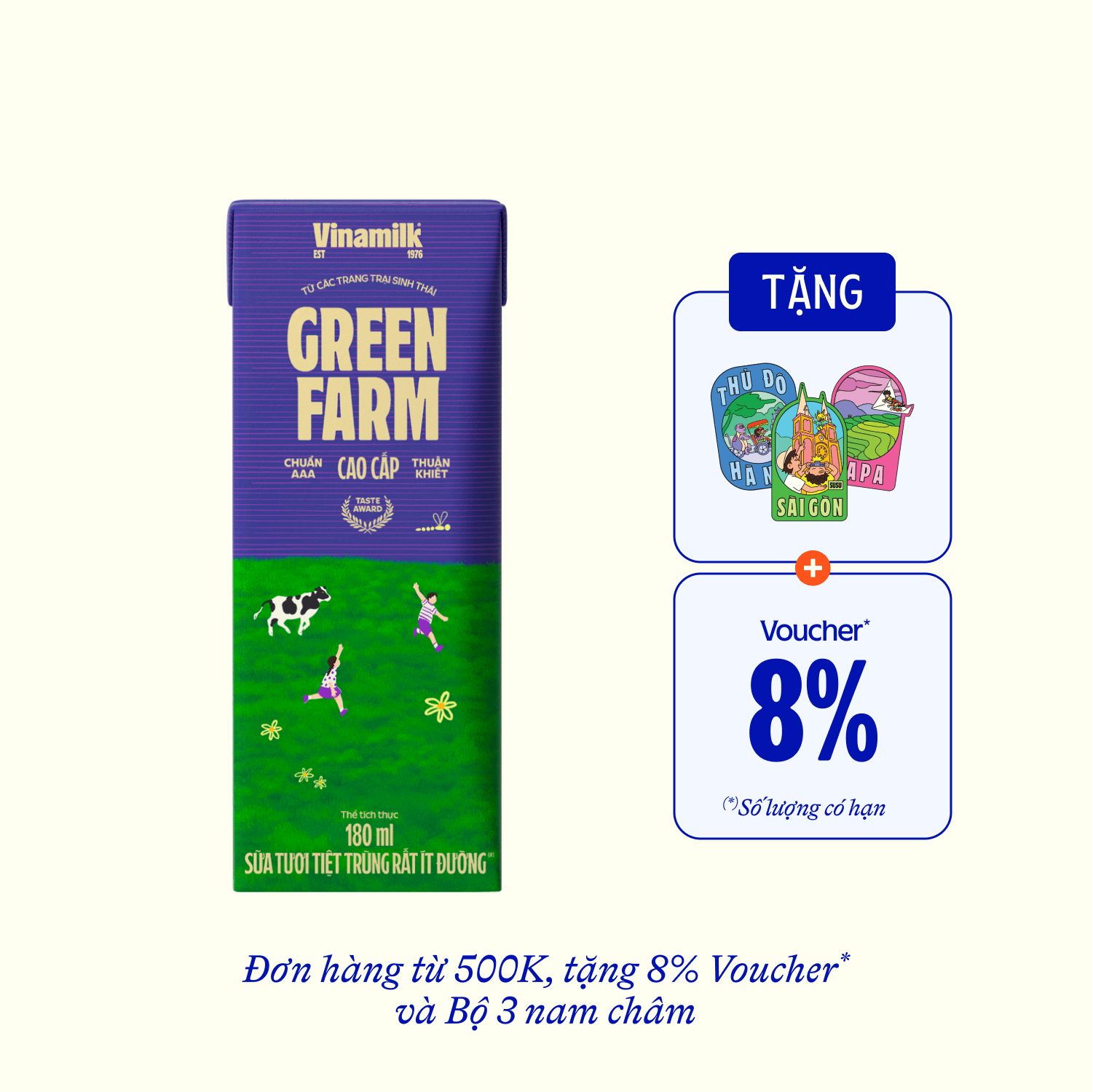 Sữa tươi tiệt trùng Green Farm Rất ít đường 180ml Thùng 48 hộp