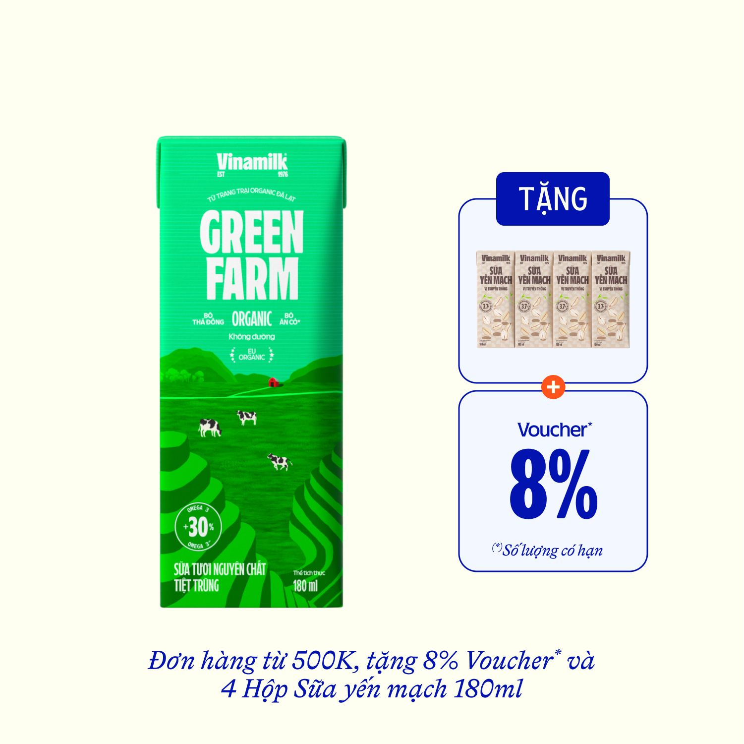 UHT Fresh Milk Green Farm Organic 180ml Carton of 48 Boxes