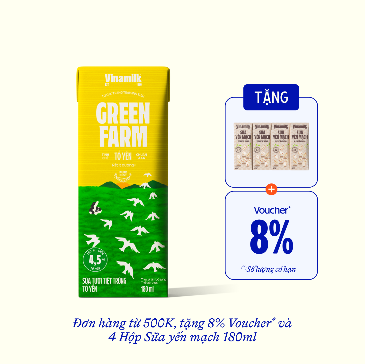 Sữa tươi tiệt trùng Green Farm Tổ Yến 180ml Thùng 24 hộp