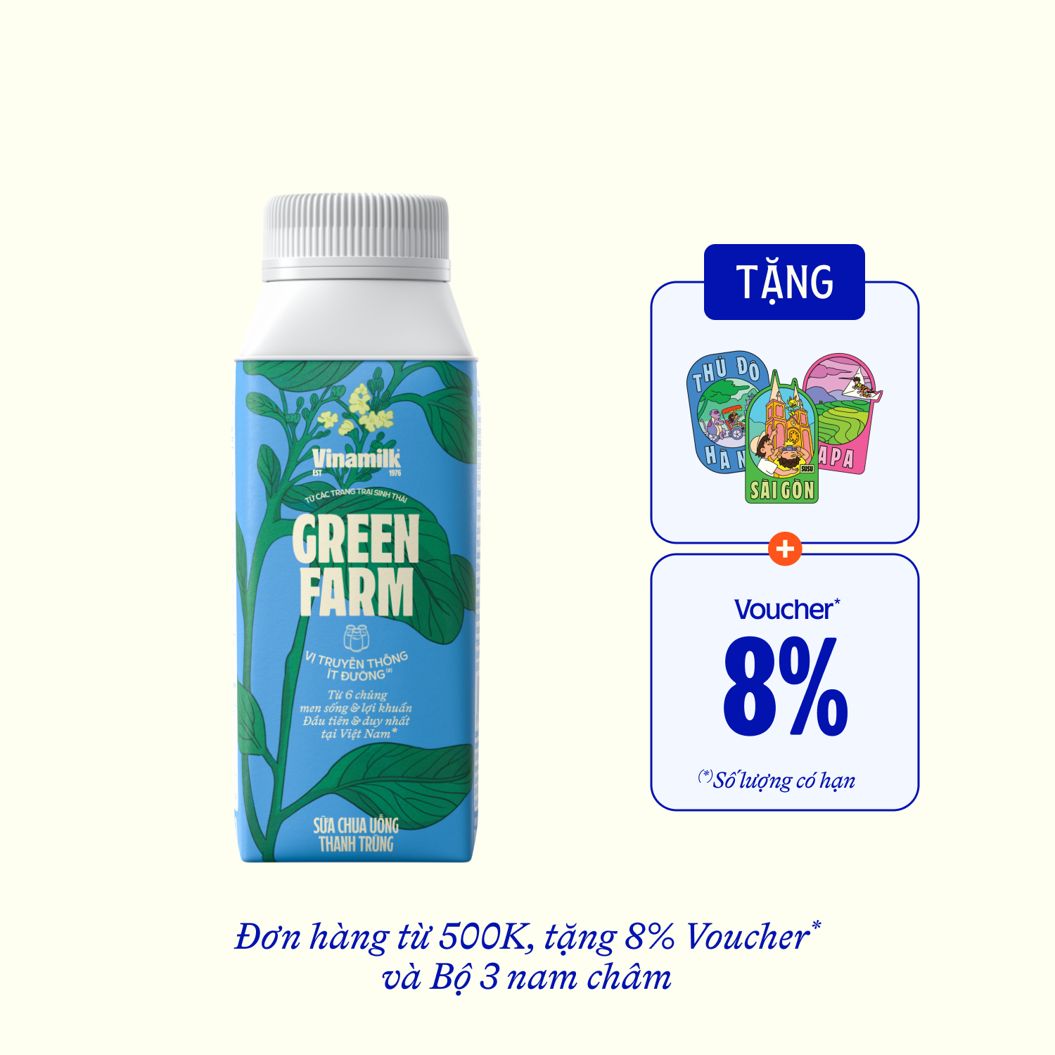 Sữa chua uống thanh trùng Green Farm Ít Đường 200ml Thùng 16 hộp
