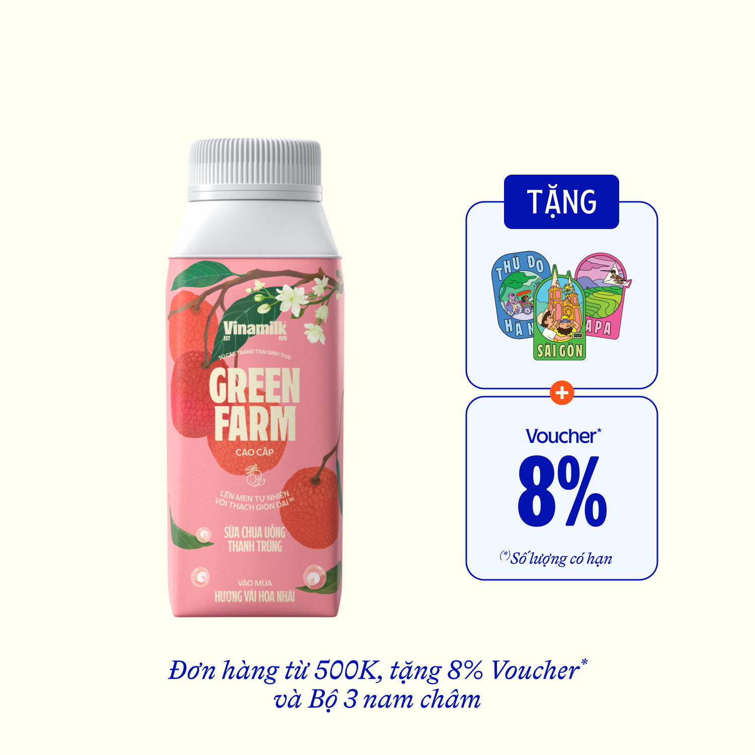 Sữa chua uống thanh trùng Green Farm Hương vải hoa nhài 200ml Thùng 16 hộp