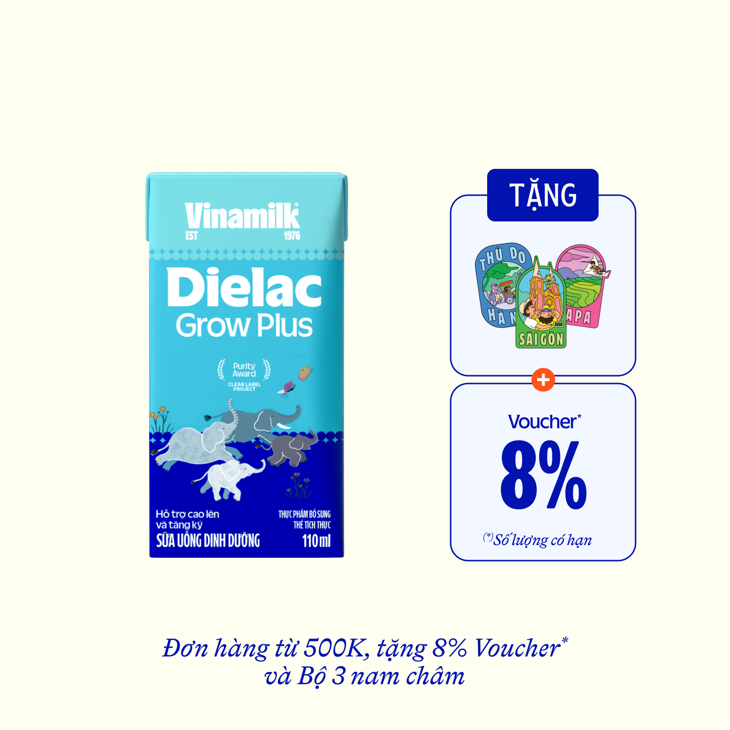 Sữa bột trẻ em pha sẵn Dielac Grow Plus (trên 1 tuổi) 110ml Thùng 48 hộp