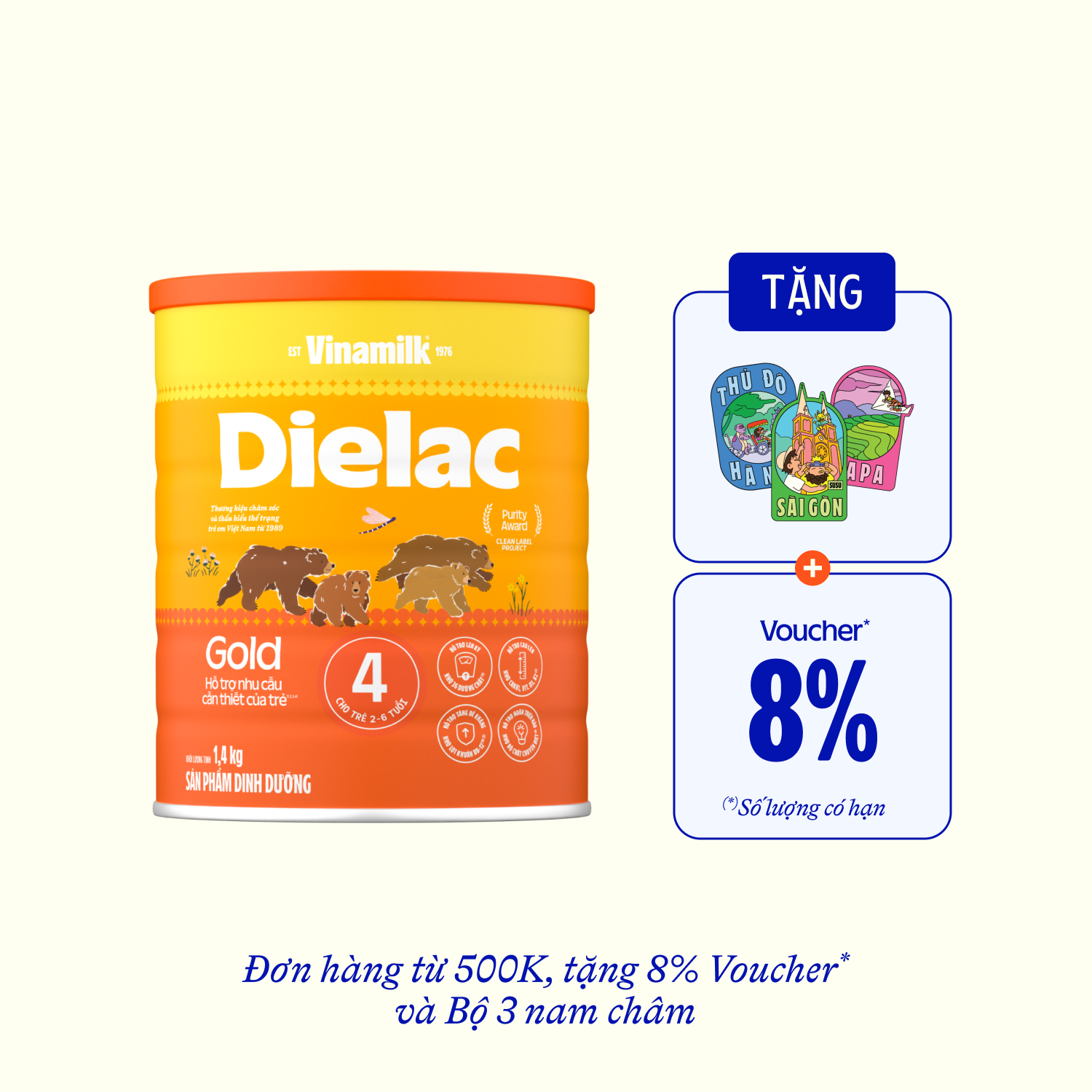 Sữa bột trẻ em Dielac Gold 4 (2-6 tuổi) 1,4kg Lẻ 1 lon