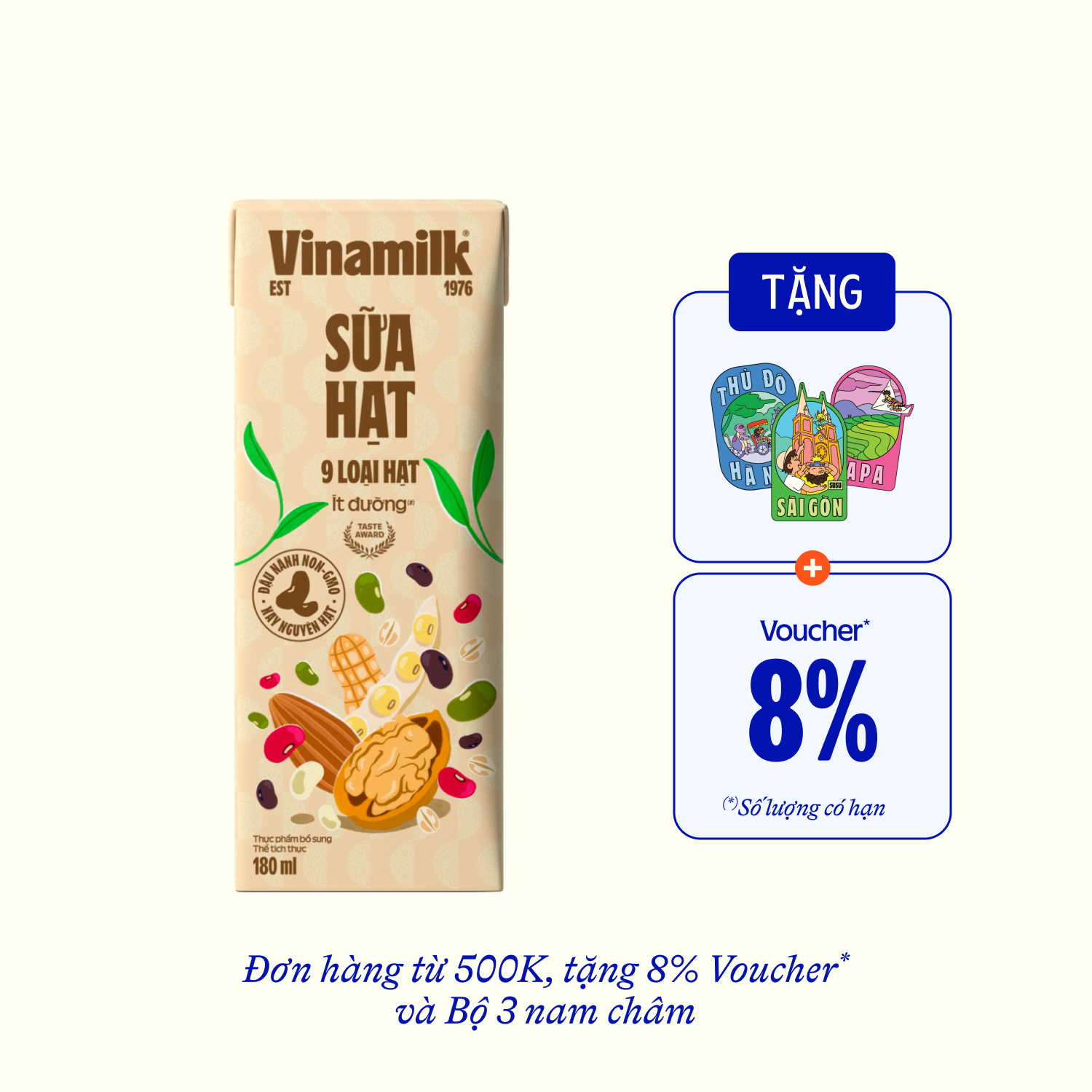 Sữa hạt Vinamilk 9 loại hạt Ít đường 180ml Thùng 24 hộp (6 lốc)