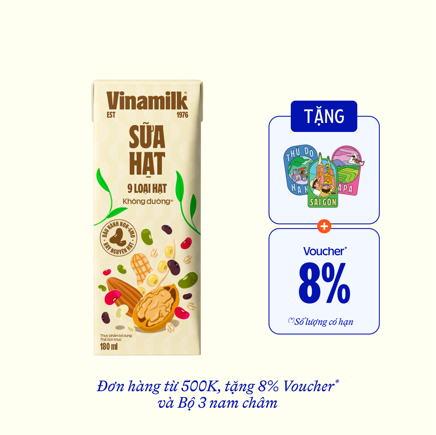 Nut Milk Vinamilk Unsweetened 9 Seeds  180ml Carton of 24 Boxes (6 Packs)