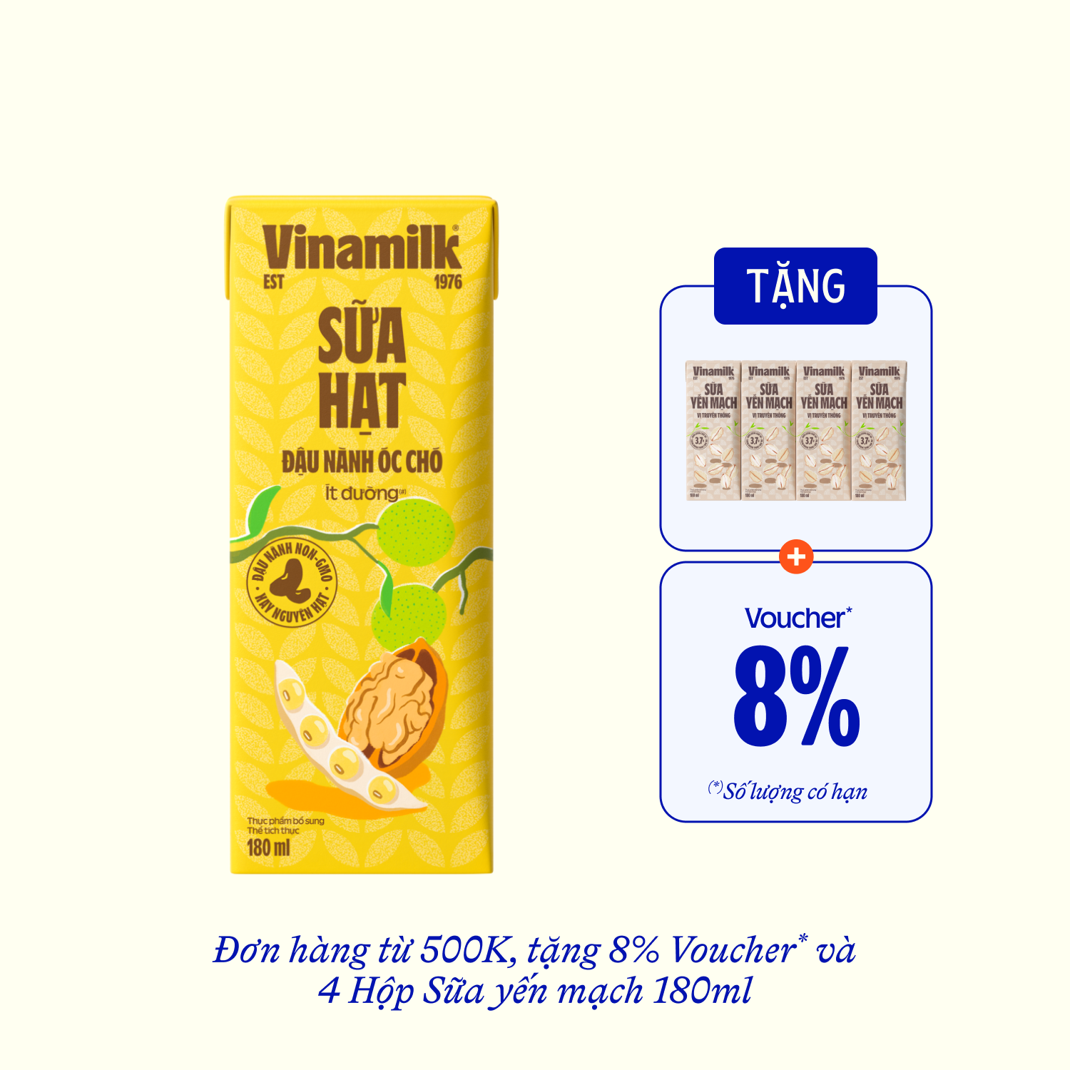Sữa hạt Vinamilk Đậu nành Óc chó 180ml Thùng 48 hộp
