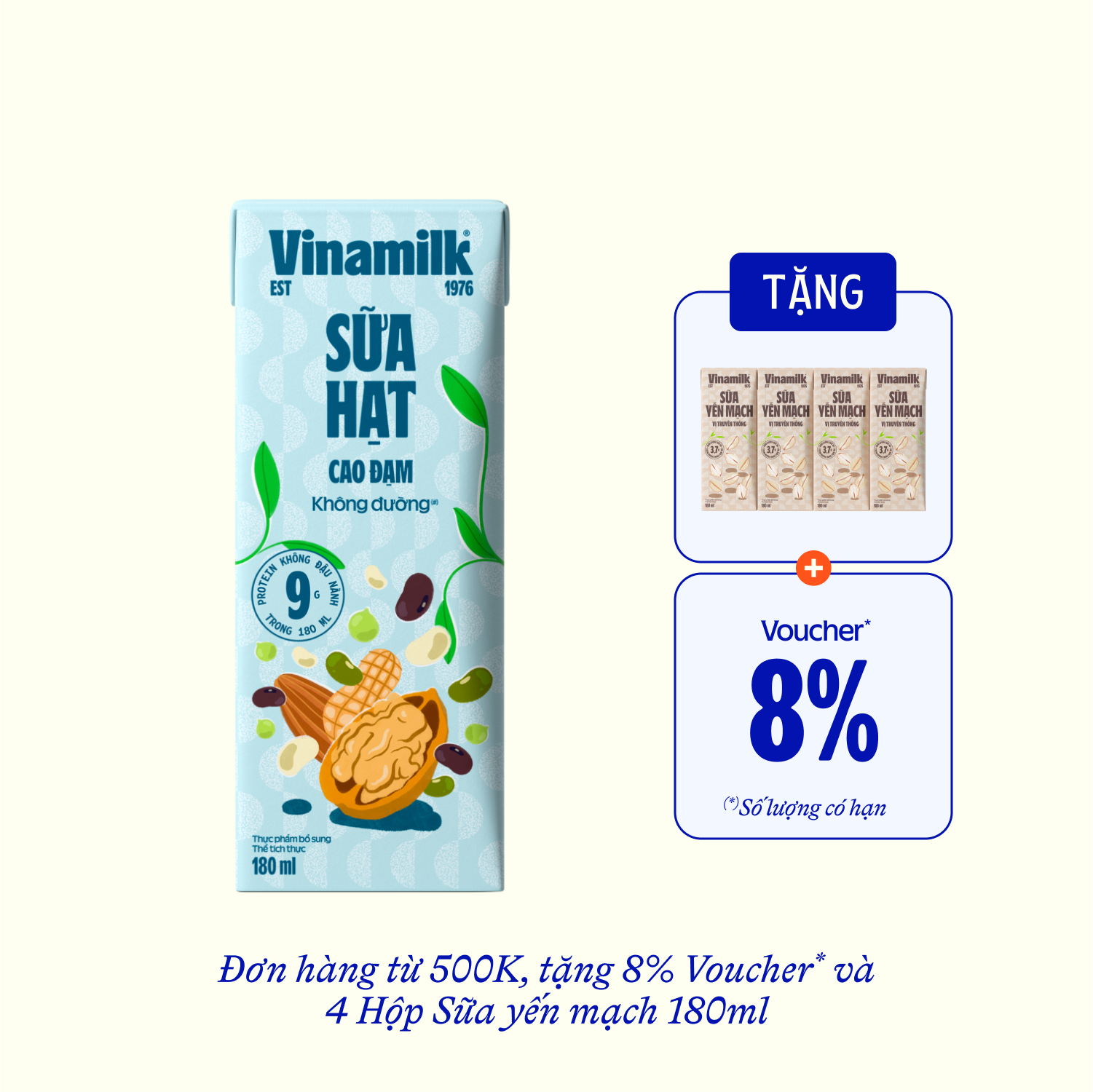 Sữa hạt Vinamilk Cao đạm không đường 180ml Thùng 24 hộp