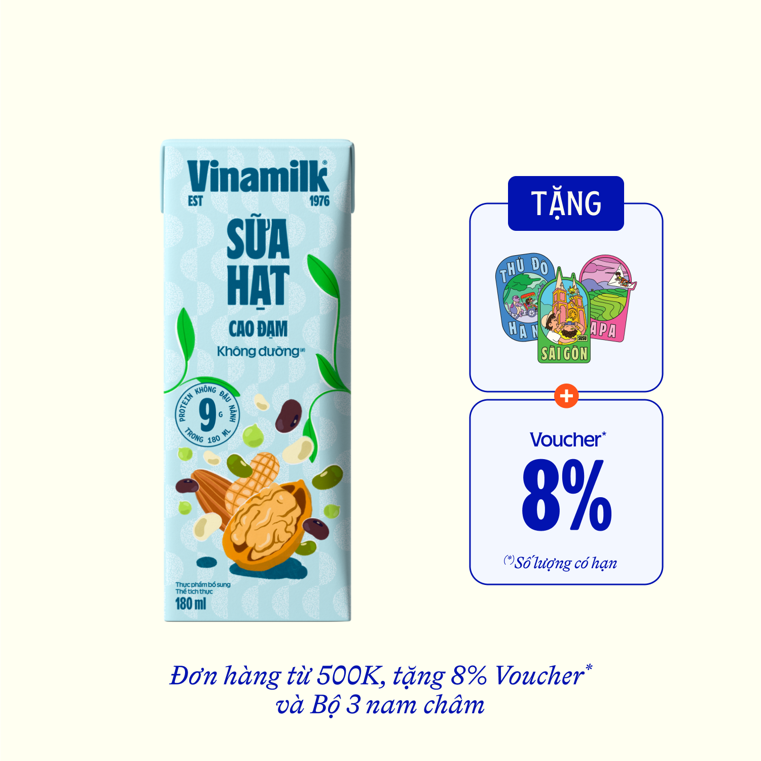 Nut Milk Vinamilk Unsweetened High Protein 180ml Carton of 24 Boxes