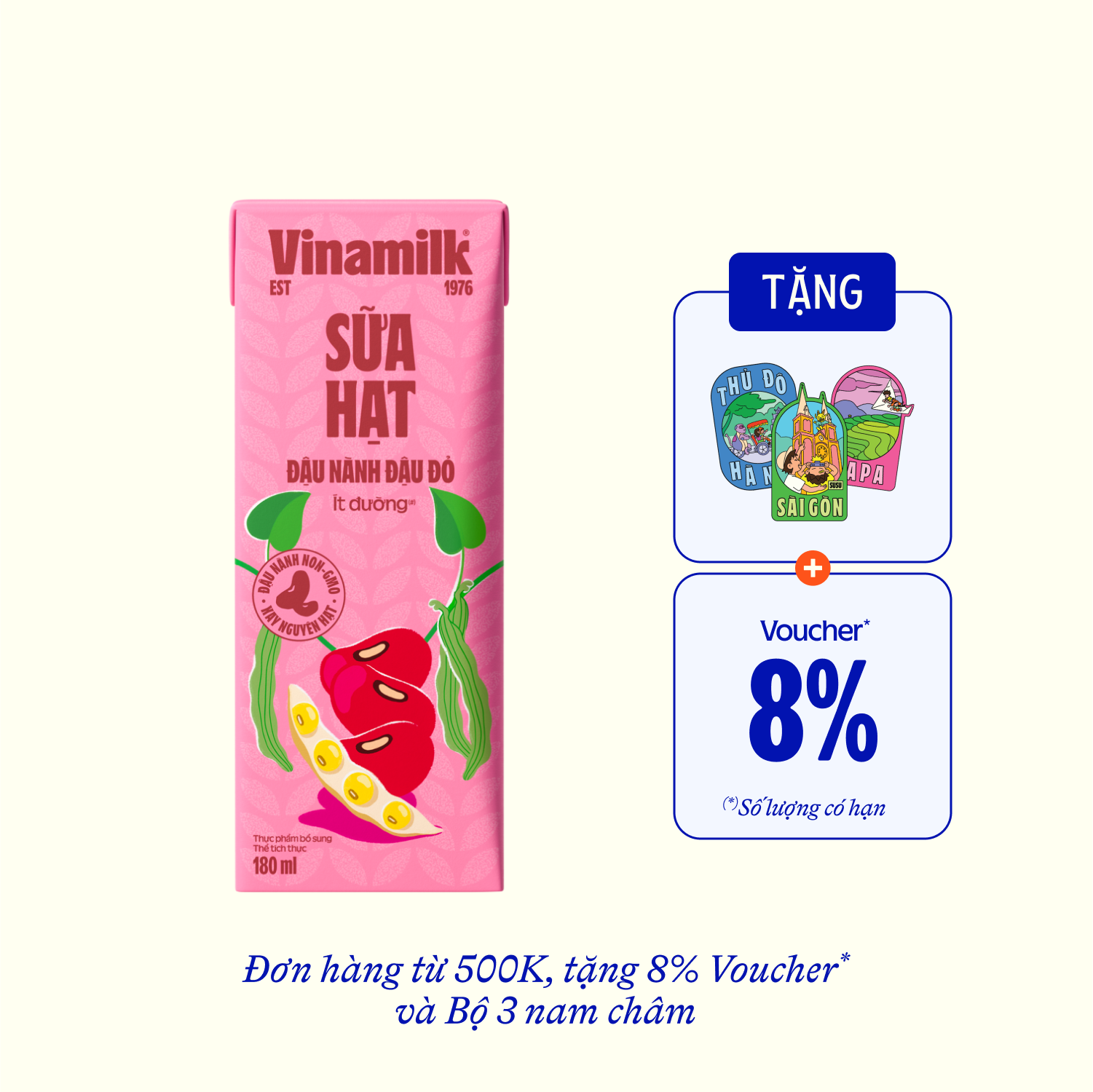 Sữa hạt Vinamilk Đậu nành Đậu đỏ 180ml Thùng 48 hộp