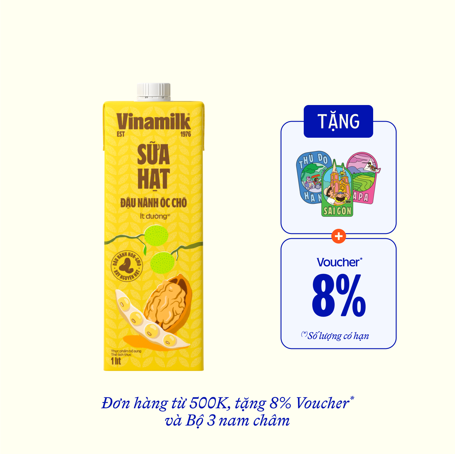Sữa hạt Vinamilk Đậu nành Óc chó 1L Thùng 12 hộp