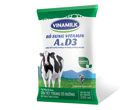 Vinamilk袋装牛奶 甜味<br>220ml和200ml