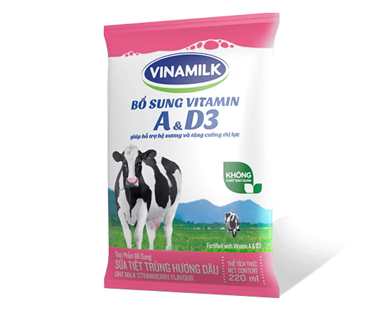 Vinamilk袋装牛奶 草莓味<br>220ml和200ml