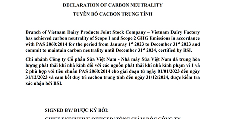 TUYÊN BỐ CARBON TRUNG TÍNH - NHÀ MÁY SỮA VIỆT NAM - năm 2023