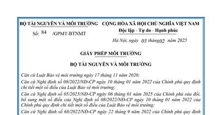 GIẤY PHÉP MÔI TRƯỜNG - NHÀ MÁY NƯỚC GIẢI KHÁT VIỆT NAM