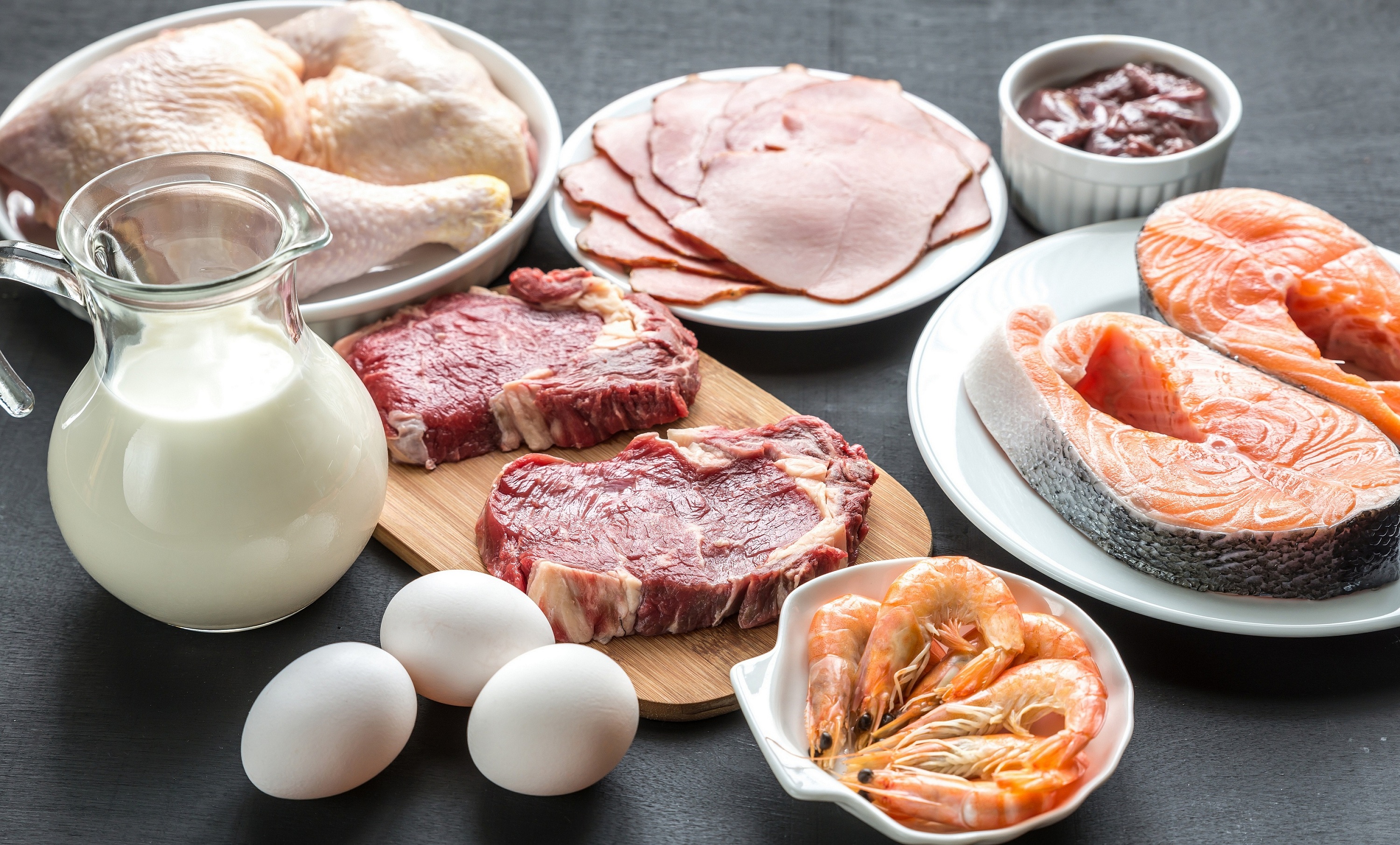 Protein thường có trong sữa, thịt, gà, trứng, cá….