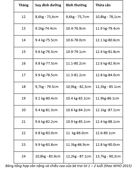 Chuẩn chiều cao, cân nặng của bé trai từ 1 – 2 tuổi Chuẩn chiều cao, cân nặng của bé trai từ 1 – 2 tuổi