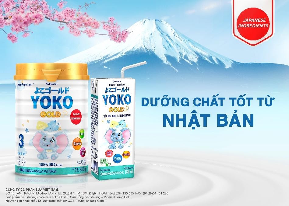 Vinamilk Yoko Gold 3 bổ sung các dưỡng chất nhập khẩu trực tiếp từ Nhật Bản bao gồm chất xơ GOS, taurin và canxi