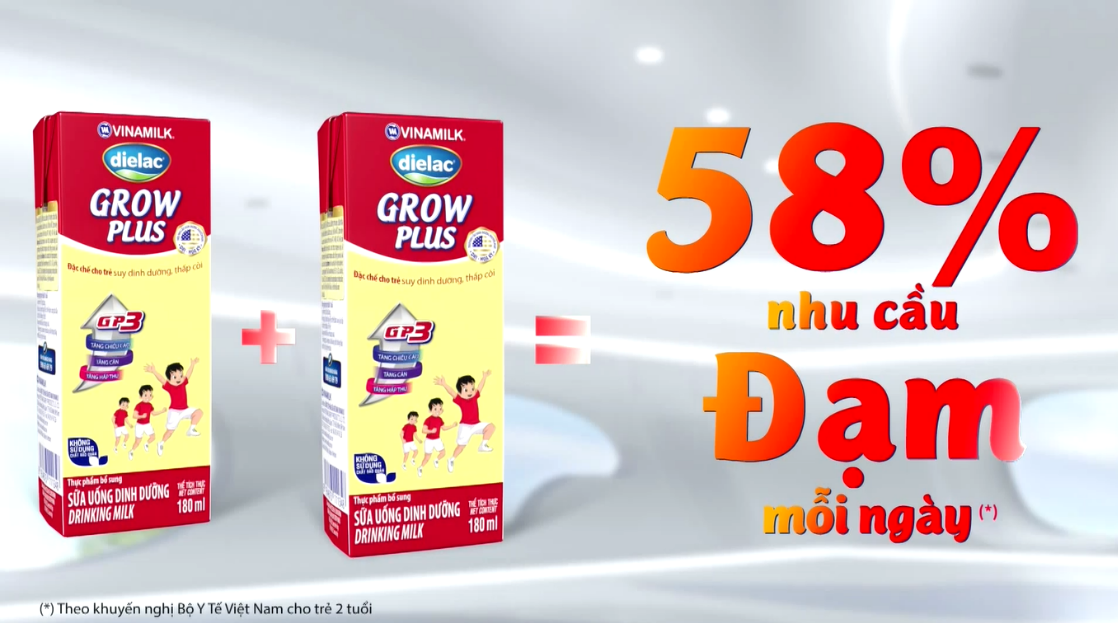 2 hộp sữa bột pha sẵn Dielac Grow Plus mỗi ngày cung cấp 58% nhu cầu Đạm tiện lợi mọi lúc mọi nơi bổ sung đầy đủ dinh dưỡng cho bé