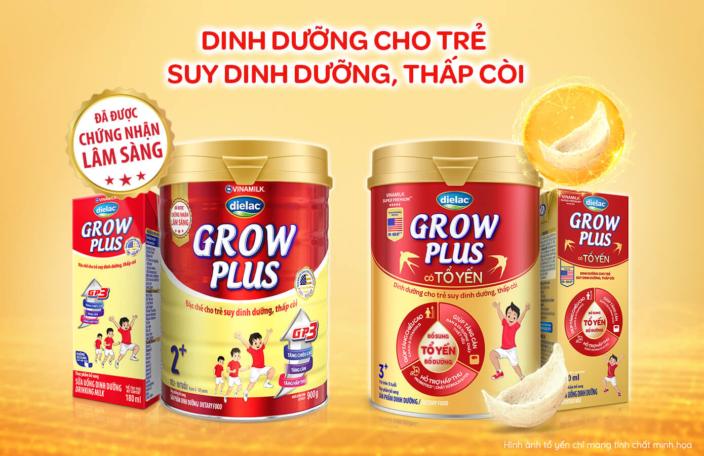 Dielac Grow Plus là sản phẩm dinh dưỡng đầu tiên tại Việt Nam có bổ sung tổ yến bổ dưỡng.